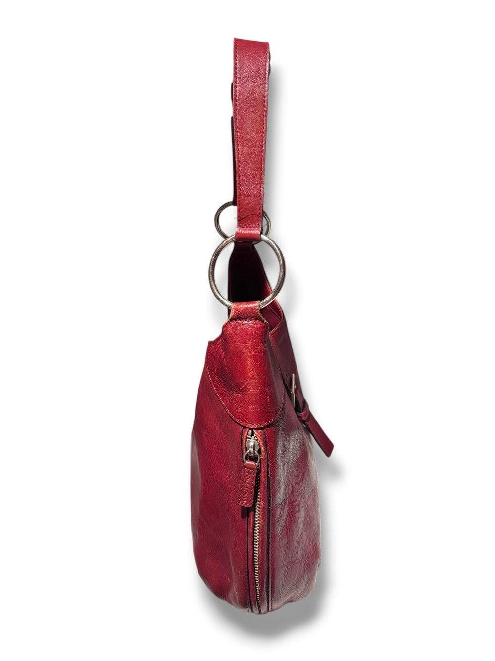 WILSONS LEATHER Red Hobo Shoulder Bag Expandable Bottom Snap Closure VINTAGE - Picture 2 of 14